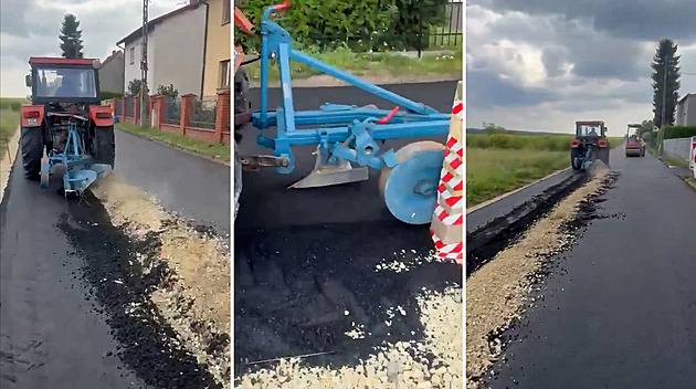 Polský farmář rozoral čerstvě položený asfalt, cestu považuje za svůj majetek